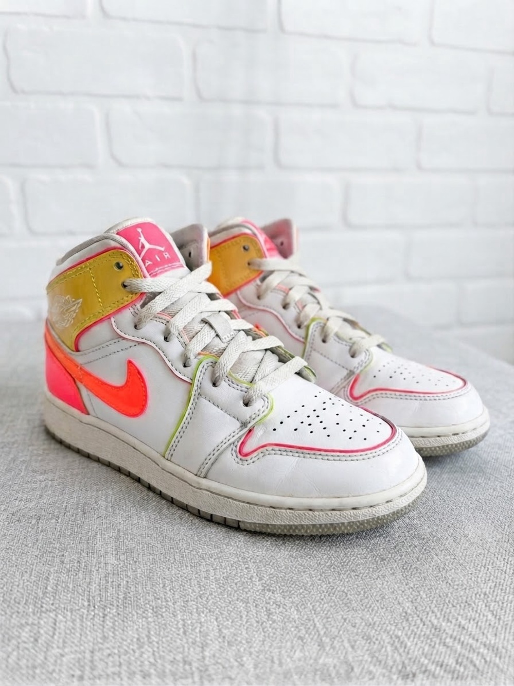Nike Air Jordan White Pink Orange Neon Glow High-Top Sneakers